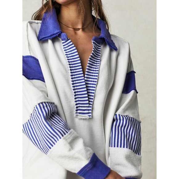 Free People White and Blue Striped Top - Picture 4 of 8